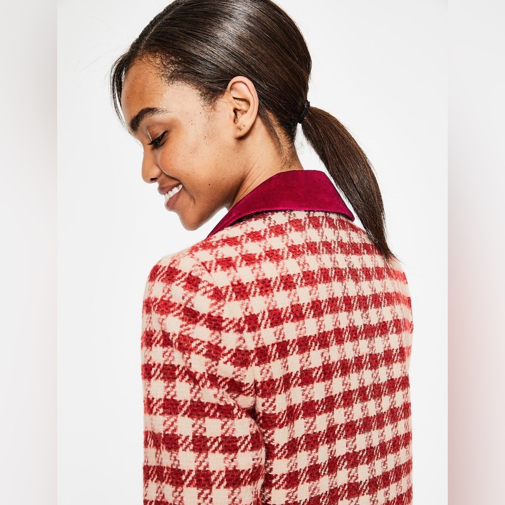Boden Eastbourne Wool Blend Houndstooth Coat Red Cream UK 14L / US 10L - Picture 6 of 16